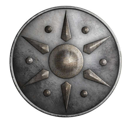 metal medieval round shield isolated 3d illustrationの写真素材