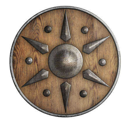 old wooden vikings shield isolated 3d illustrationの写真素材