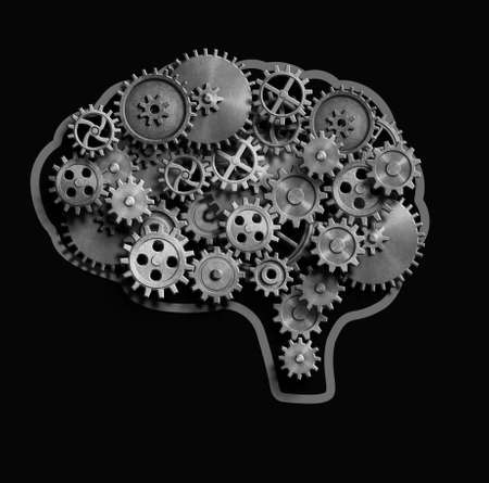 Brain made from metal gears and cogs 3d illustrationの写真素材