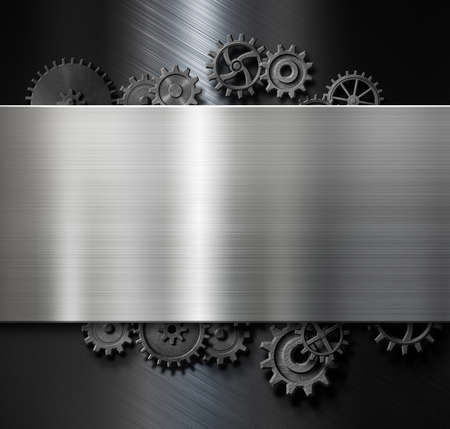 metal plate background with cogs and gears 3d illustrationの写真素材