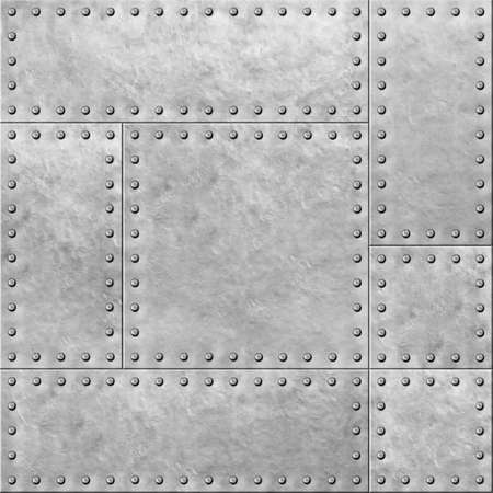 armoured metal plates with rivets seamless background or texture 3d illustrationの写真素材