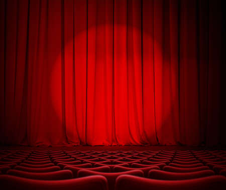 theater red curtains and seats 3d illustrationの写真素材