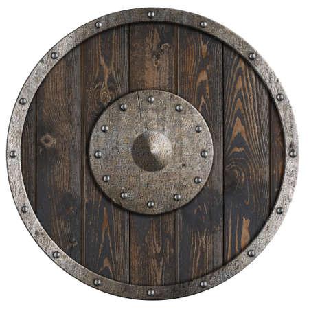 old wooden vikings shield isolated 3d illustrationの写真素材