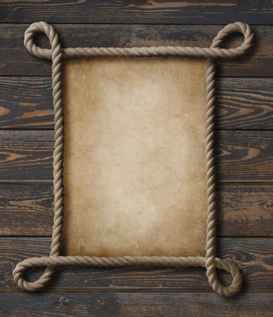 Pirate theme nautical rope frame with old paper backgroundの写真素材