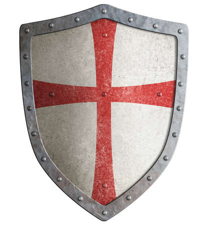 Metal shield of medieval templar or crusader 3d illustrationの写真素材