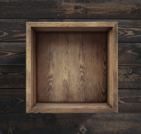 Empty wooden box on floor top viewの写真素材