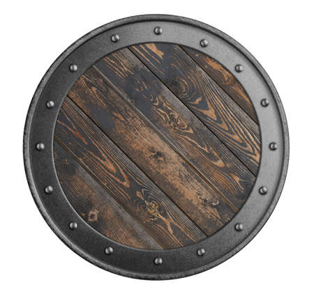 old wooden shield of vikings isolated 3d illustrationの写真素材