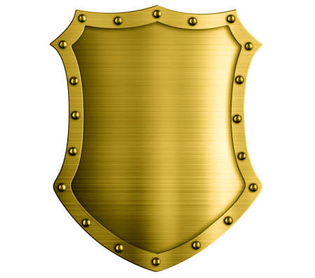 Metal medieval bronze shield isolated 3d illustrationの写真素材