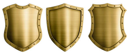 Gold or bronze metal medieval shields 3d illustrationの写真素材