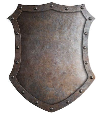 Metal medieval tall shield or coat of arms isolated 3d illustrationの写真素材