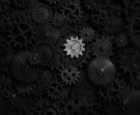 Old gears and cogs with bright one 3d illustrationの写真素材