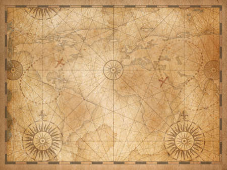 Vintage medieval nautical world map backgroundの写真素材