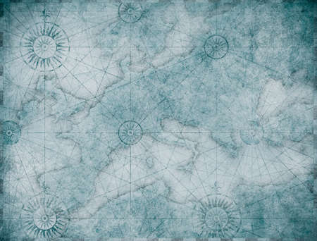 Blue medieval nautical retro Europe map backgroundの写真素材