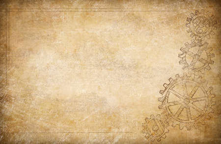 Gears and cogs worn paper vintage backgroundの写真素材