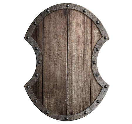 Large wooden shield isolated 3d illustrationの写真素材