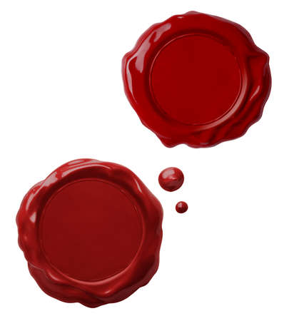 Old red wax seals collection isolated on whiteの写真素材