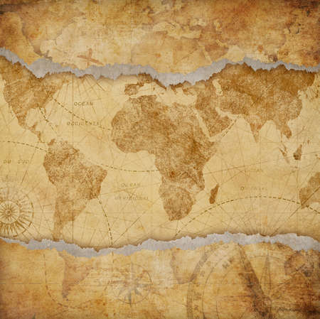 Vintage torn worn world map illustrationの写真素材