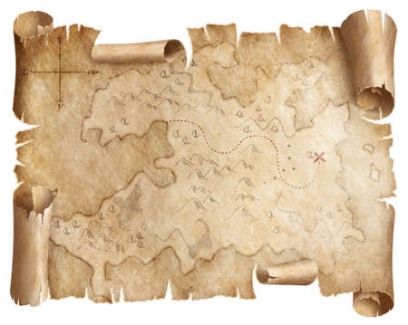 Ancient worn treasure map isolated