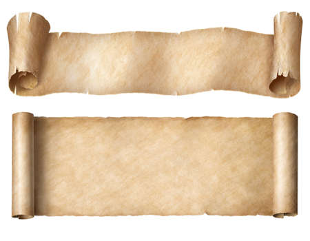 Narrow paper or parchment scrolls set isolated on whiteの写真素材