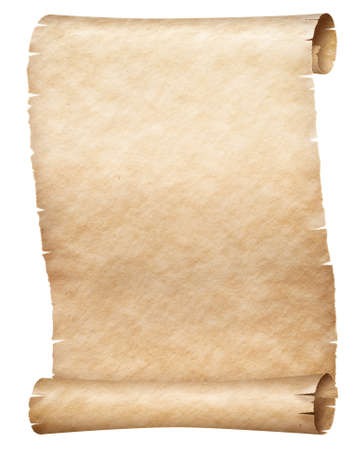 Old worn parchment or papyrus scroll isolatedの写真素材