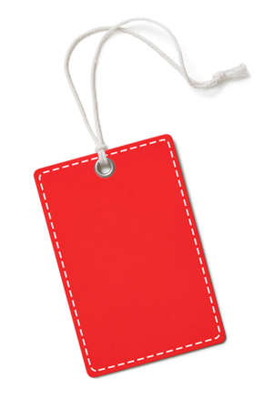 Blank red paper label or cloth tag rectangle with round corners isolatedの写真素材
