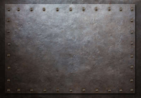 rustic plate with rivets metal background 3d illustrationの写真素材