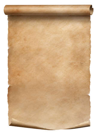 Old parchment diploma scroll isolated on whiteの写真素材