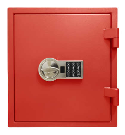 Small red safe box isolated with clipping path includedの写真素材