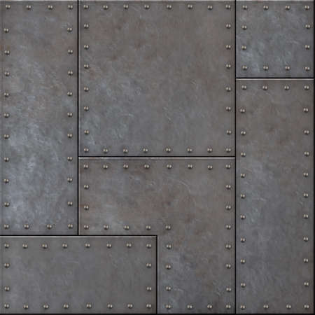 steampunk patched seamless metal background 3d illustrationの写真素材