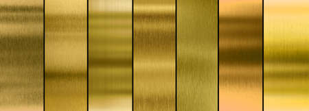 Seven various brushed gold metal textures collectionの写真素材