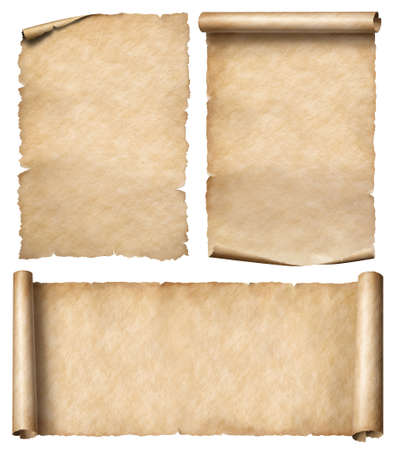 Old paper or parchment scrolls set isolatedの写真素材