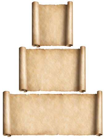 Various old paper scrolls set isolated on whiteの写真素材
