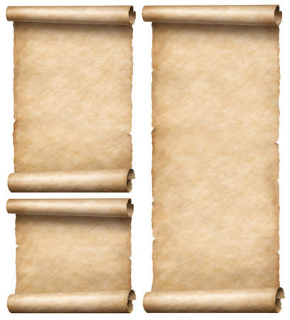 Vertical old paper scrolls set isolated on whiteの写真素材