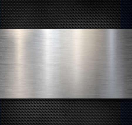 Brushed steel or aluminum metal panel over perforated backgroundの写真素材