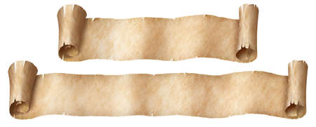 Fantasy paper or parchment scroll banners set isolatedの写真素材