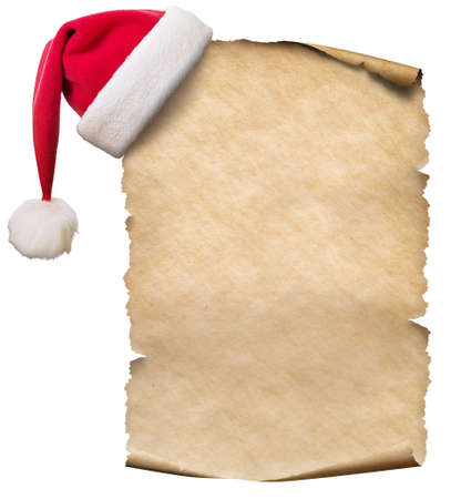 Old paper and christmas hat isolated 3d illustrationの写真素材
