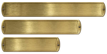 Gold or brass brushed metal plates set isolatedの写真素材
