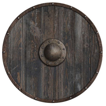 Viking round wooden shield 3d illustrationの写真素材