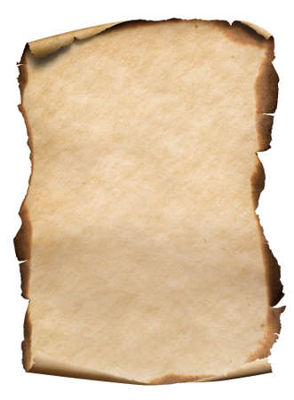 old vertical paper or map with burnt curved edges isolatedの写真素材