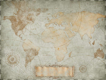 Blue worn vintage world map illustrationの写真素材
