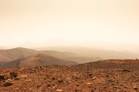 Not real martian surface. Red planet Mars landscape made on earth.の写真素材