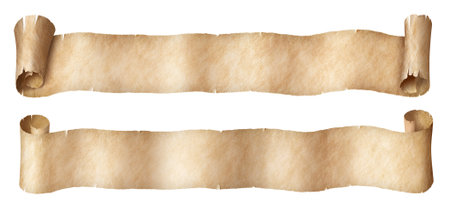 Horizontal narrow old paper scrolls set isolatedの写真素材