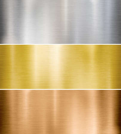 Silver, bronze and gold metal textures setの写真素材