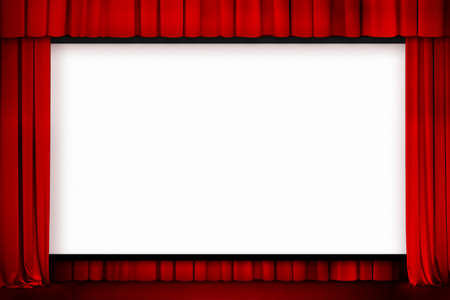 cinema big screen with red curtains 3d illustrationの写真素材