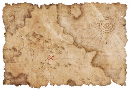 pirates map with red treasures mark isolatedの写真素材
