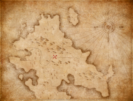 pirates treasure map with red cross markの写真素材