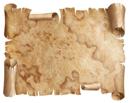 old treasures map scroll isolatedの写真素材