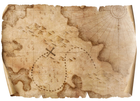 old pirates treasures map scroll isolatedの写真素材