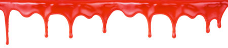 liquid red paint dripping on white backgroundの写真素材