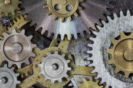 gears and cogs clock mechanism. 3d illustration.の写真素材